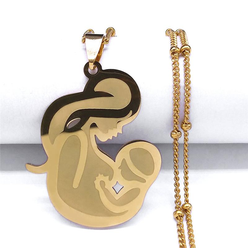 

Pendant Necklaces 2021 Mom And Baby Stainless Steel Charm For Women/Men Gold Color Chain Jewelry Madre E Hija N4153S01