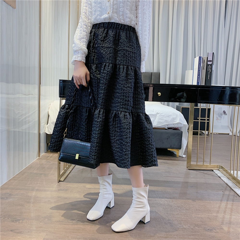 

Black Skirt High Quality Jacquard Material Women Solid Color Long Pendulum Skirt Female Modest Classy Skirts With Big Swing