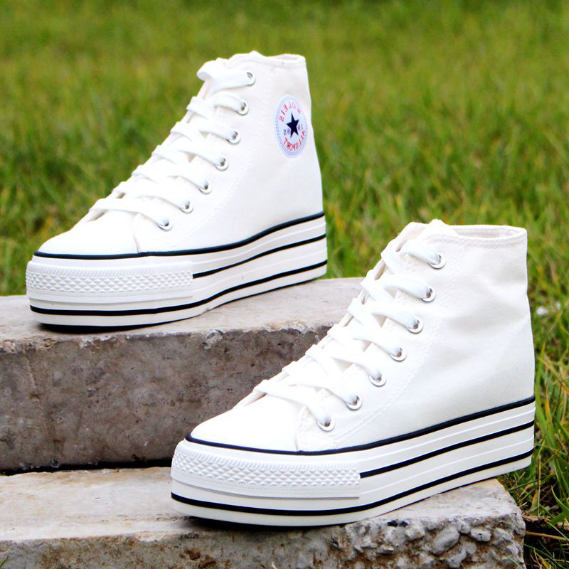 

Dress Shoes High-top 5.5cm Platform Canvas Women Lace-up Ladies Casual Sneakers Outdoor Breathable Leisure Footwear 4536, Low white