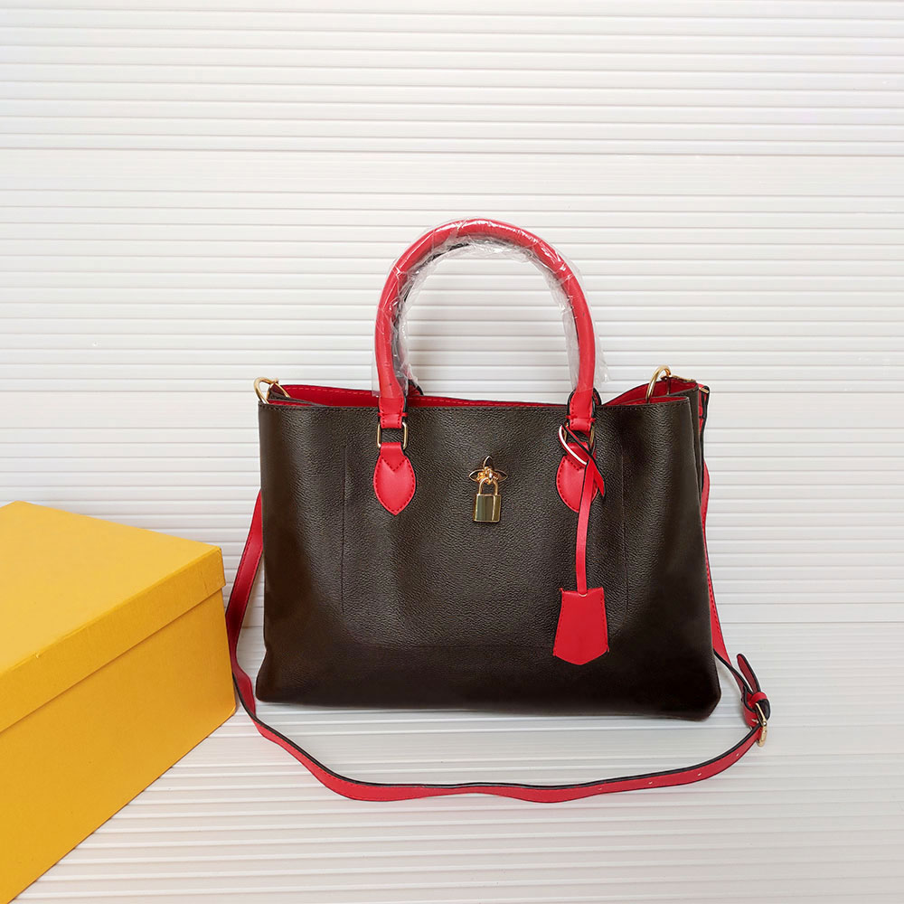 

High Quality classic women leather handbags bags female flower ladies handbag wallets Luxury hand mother bill of lading womens shoulder bag old flowers m40910, Old flower + red handle