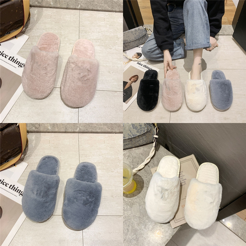 

1yMVQ Real slipper Women's Slippers Luxury letter Slides Open Toe Flip Plush Flops designer Fur Furry Fluffy Slippers On Shoes Mule, Black