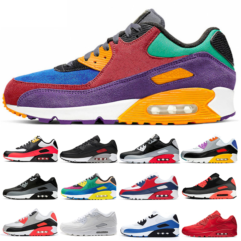 

2021 top Quality Men womens Running Shoes classic 90 Black Red White Sports Trainer Cushion Surface Breathable Sport Sneakers 36-46, Color 1