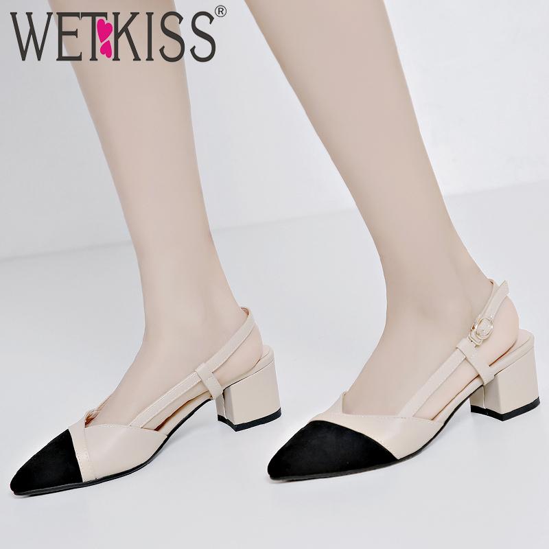 

High Heels Sandals Women 2021 Summer Stitching Slingback Shoes Female Fashion Office Pointed Toe Lady, Black