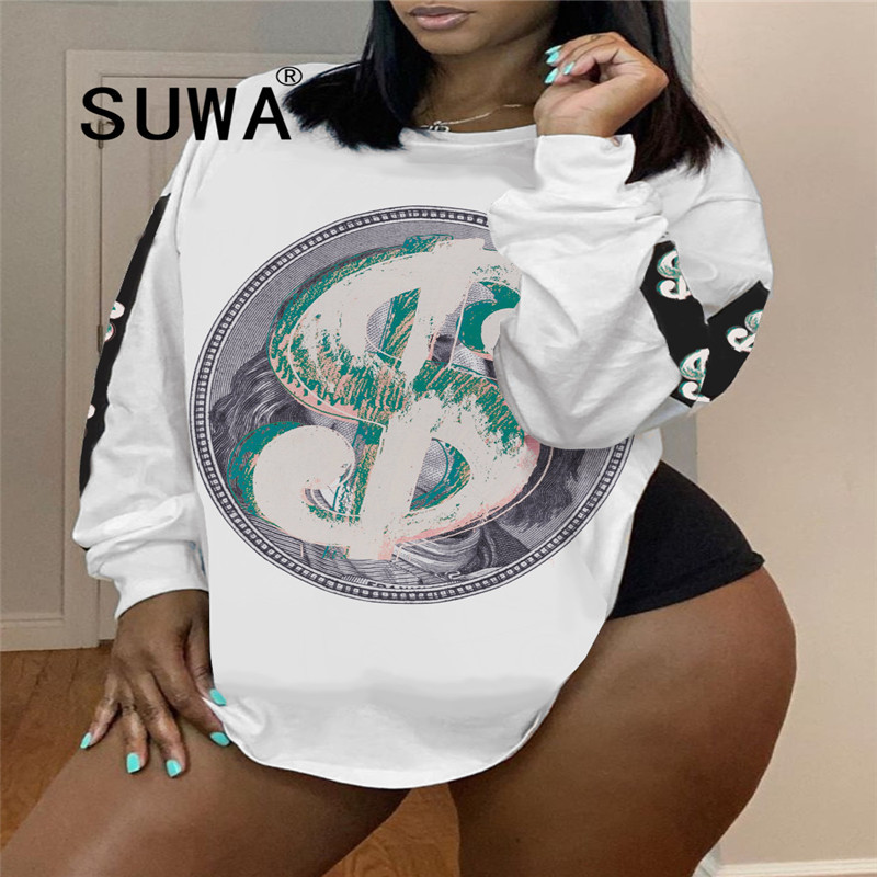 

Product Designer T Shirt For Women Tops And Blouses Brand Tie Dye O Neck Long Sleeve Tunic Casual Sweatshirt Fall Cloth 210525, White