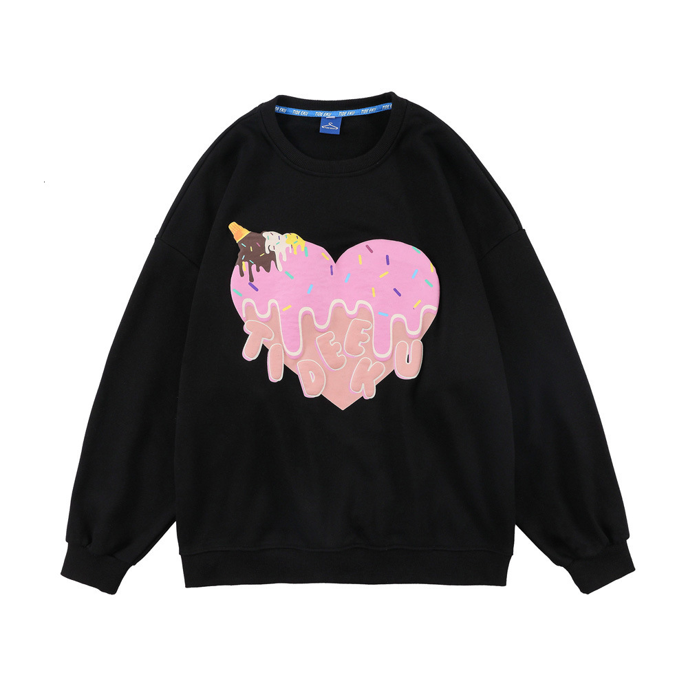 

Sweatshirts Love foam printed sweater mens street trend loose round neck long sleeve lazy fashion brand Pullover Hoodie, Black