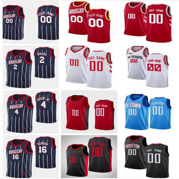 

75th Custom Mens Womens Houston's Rockets's 16 Usman Garuba 0 Jalen Green 4 Danuel House Jr. 2 David Nwaba Basketball Jerseys, Black;red