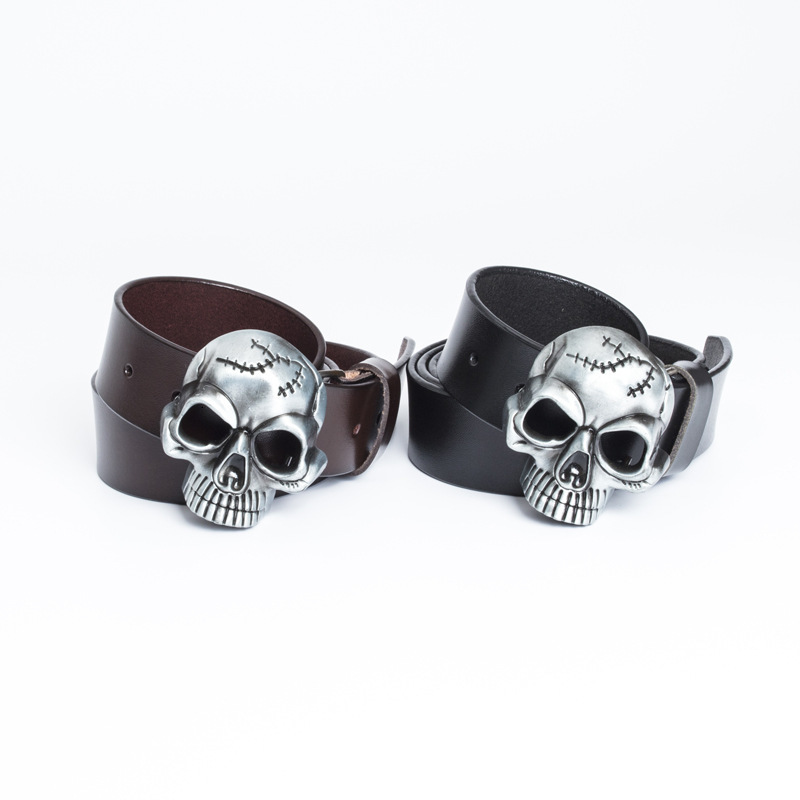 

Leisure Trend Skull Head Buckle Trouser Belt Fashion Leather Men's Quality, Black
