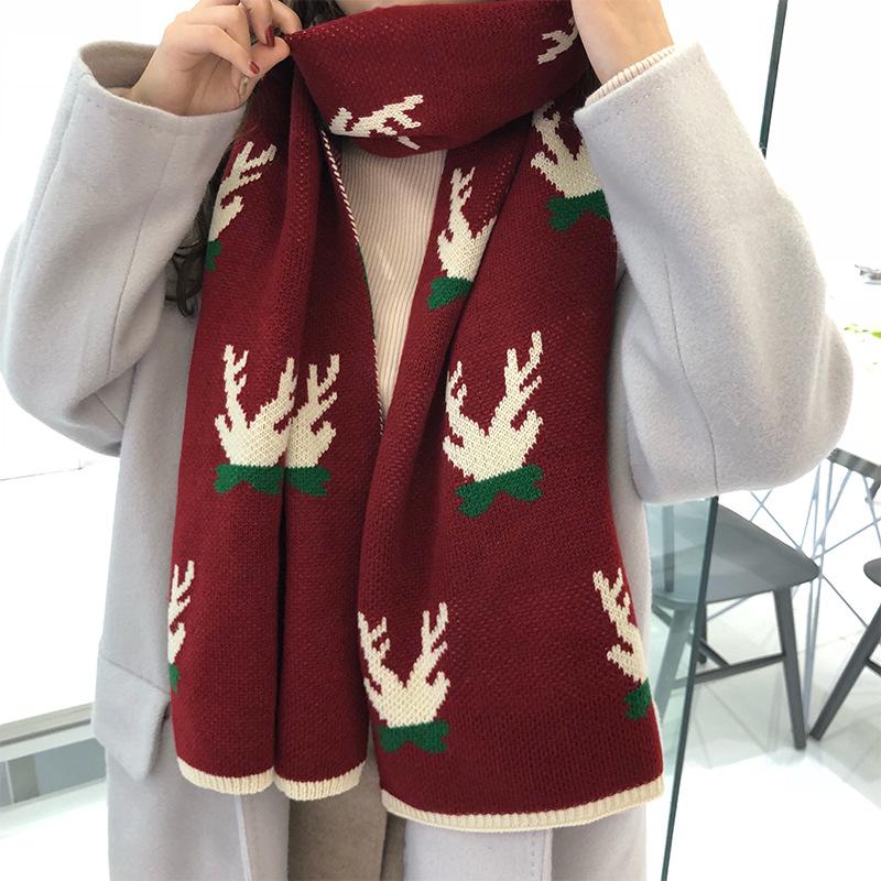 

Scarves Fashion Women's Colorful Santa Soft Pleated Elk Knitting Scarf For Women Winter Graffiti Style Shawl Girls Christmas Gift