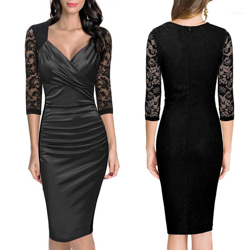 

Womens Sexy V Neck Zipper Office Slim Wear To Work Blue Black Party Solid Color Reched Sheath Bodycon Pencil Dress Autumn Winter1, Gold