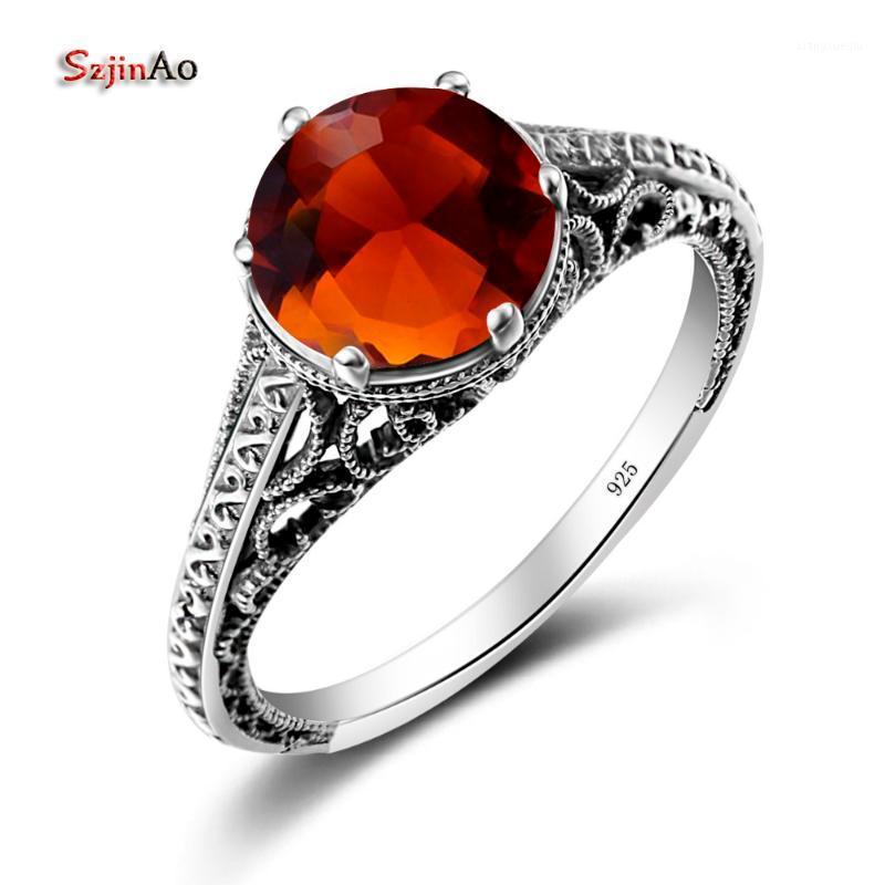 

Cluster Rings Szjinao 925 Sterling Silver For Women Vintage Jewelry Amber Engagement Wedding Anillos Navidad, Golden;silver