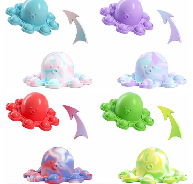 

Push Pop Fidget Toy Sensory Anti-anxiety Funny Rainbow Overturned Octopus Expression Flip Doll Silicone Decompression Pendant Toys