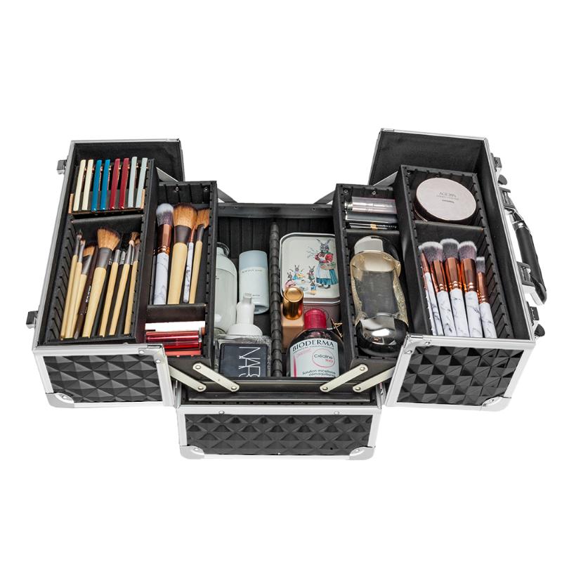 

Multi-layer Professional Portable Aluminum Cosmetic Makeup Case Black190813204 Bags & Cases, Black