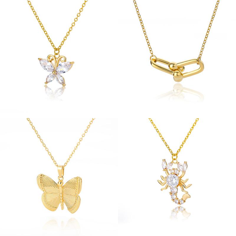 

Pendant Necklaces Cubic Zircon Butterfly For Women Stainless Steel Scorpion U-shaped Pin Tree Charm Necklace Jewelry