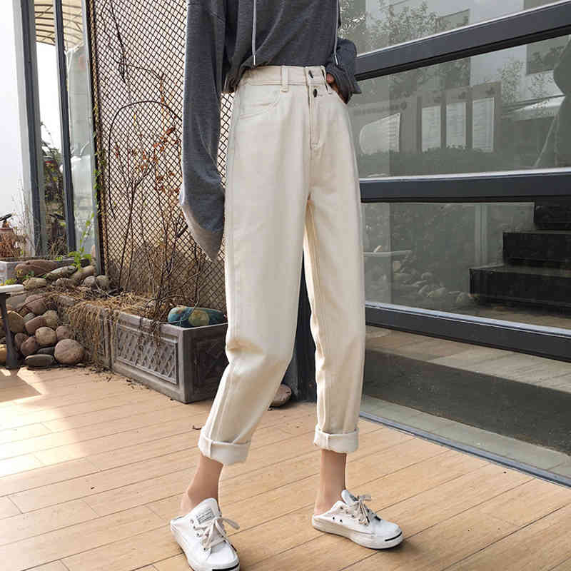 

Women' Jeans Breeze pants harem women ankle length high-waisted white waistband denim female jeans buttons spring streetwear AQ6N, 1# shoe box