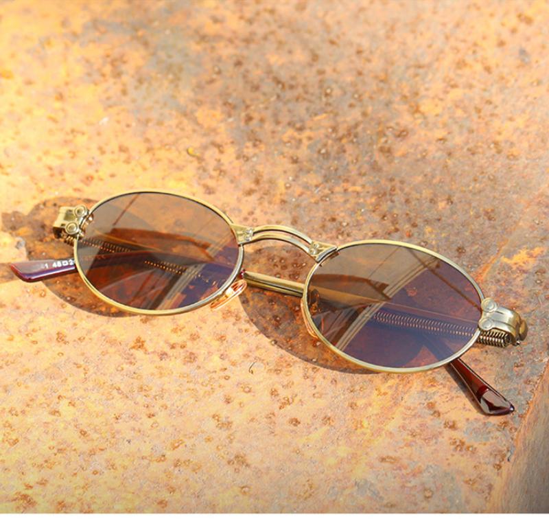 

Sunglasses Retro Metal Punk Women Spring Leg Oval Rock Shades Men UV400