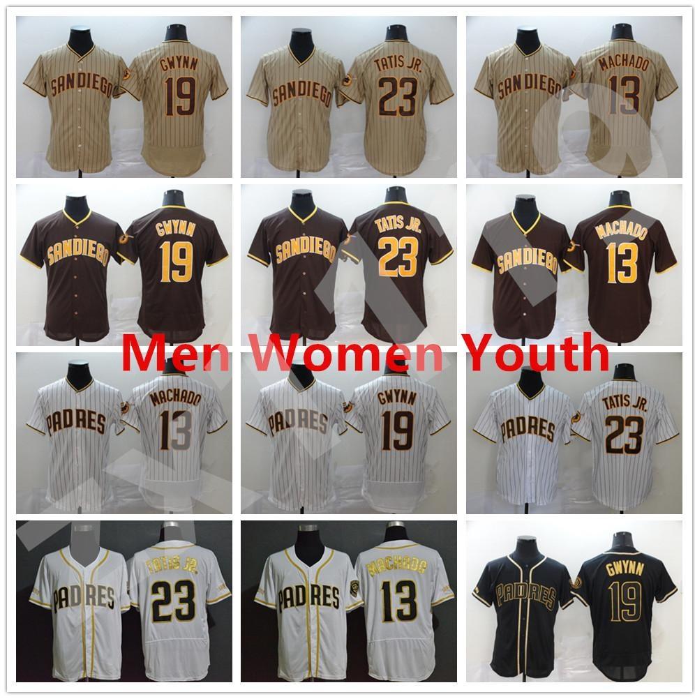 

20 21 Padres Men Women kids youth Baseball Jerseys 13 Manny Machado 23 Fernando Tatis Jr 19 Tony Gwynn San Diego, Black