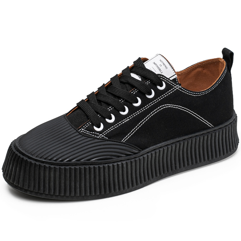 

Spring and Summer Cross-Border New Arrival 2021 Mens Trendy Vintage Fashion Shoes Mens Platform Canvas Sneakers, Black