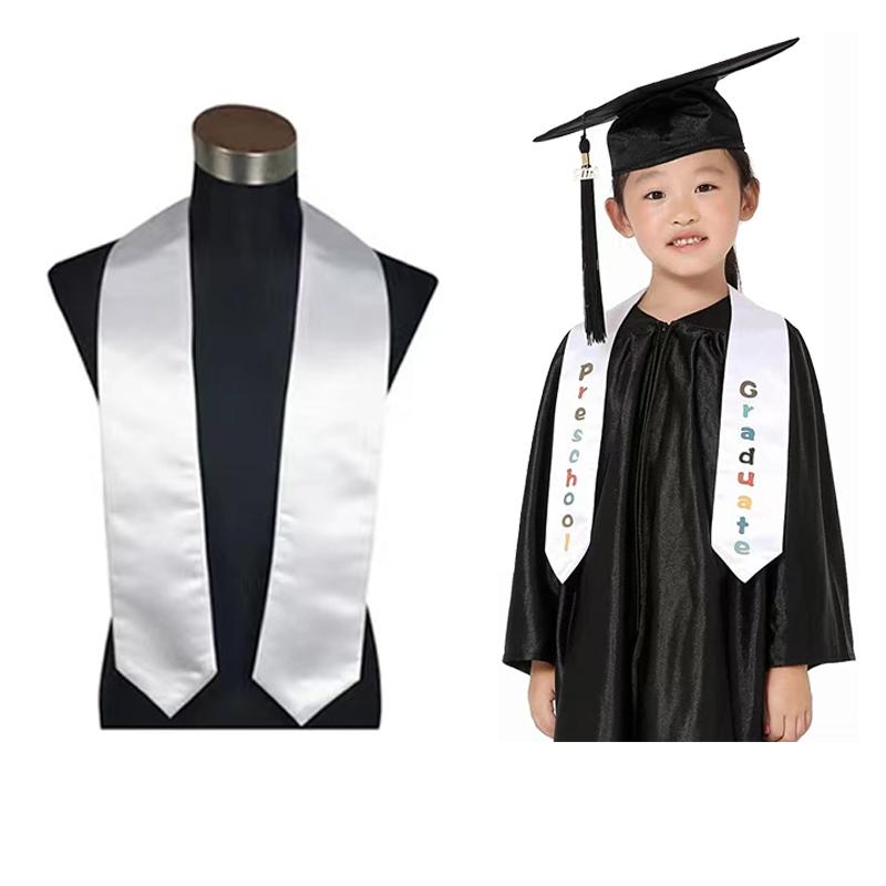 

100pcs/lot 60 Inch Grad Kid Student V-neck Logo Printing Home Textile Sublimation Blank Graduation Stoles For Students, White