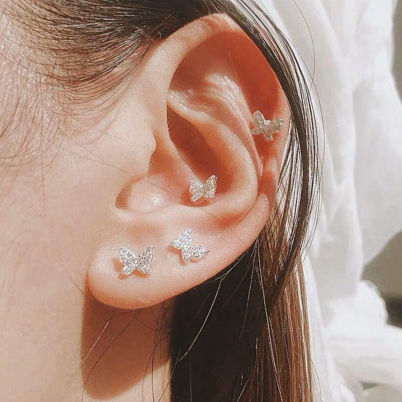 

Stud Exquisite S925 Silver Needle Zircon Flower Butterfly Small Fresh Art Jewelry Birthday Party Ladies Temperament Earrings, Golden;silver