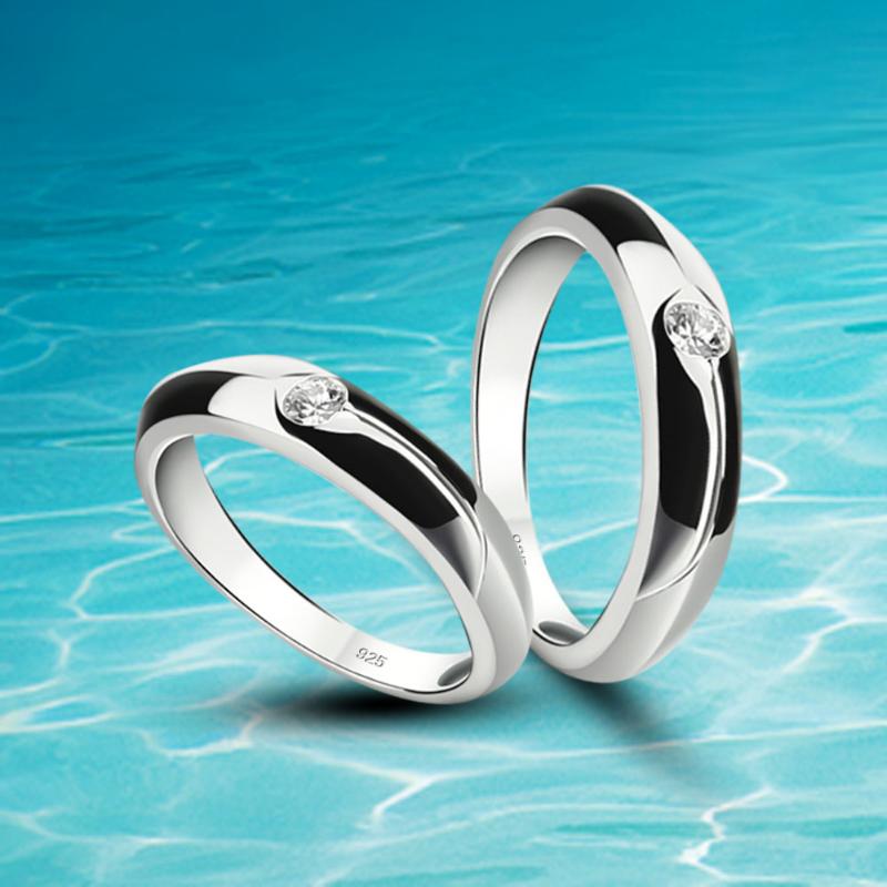 

Cluster Rings Inlay Zircon I LOVE YOU Couple 925 Silver Jewelry Unisex Engagement For Women Men Lover Anniversary Gift, Golden;silver