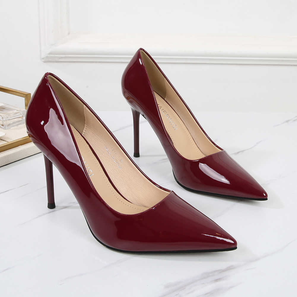 

Women Pumps High Heels Sexy Designer Office Lady Stiletto Pointed Toe Fashion Dress Party Wedding Bride Shoes For Woman 210721, Flock red