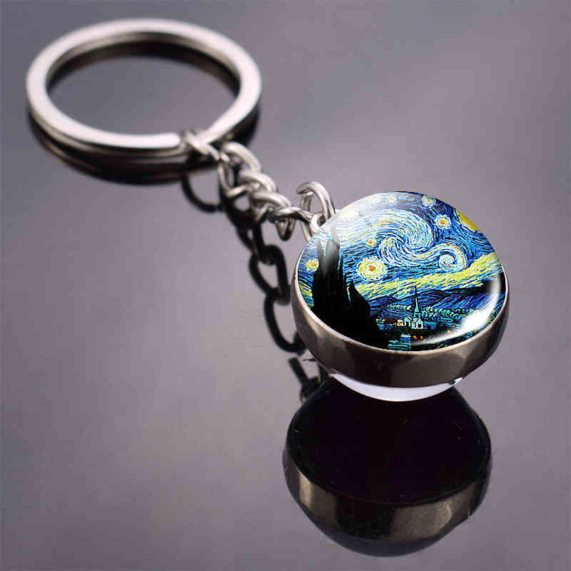 

2021 New Keychains Van Gogh Oil Painting Keychain Starry Night Art Picutre Glass Ball Key Chains Jewelry for Men Women Dropshippin
