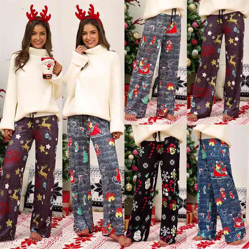 

Autumn Christmas Leggings Women Pants High Waist Workout Femme Floral Printed Ladies Loose Fitness 210517, Blue
