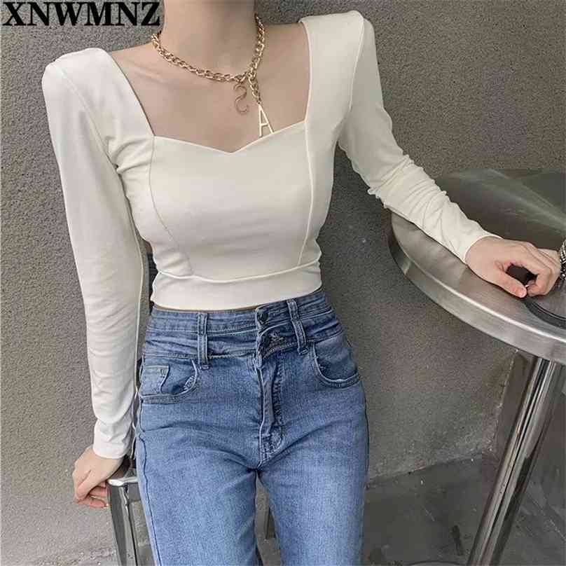 

Women Simply Square Collar Long Sleeve Chic Camis Tank Ladies Sexy Vest Slim T-shirt Casual Crop Tops Summe 210520, Black