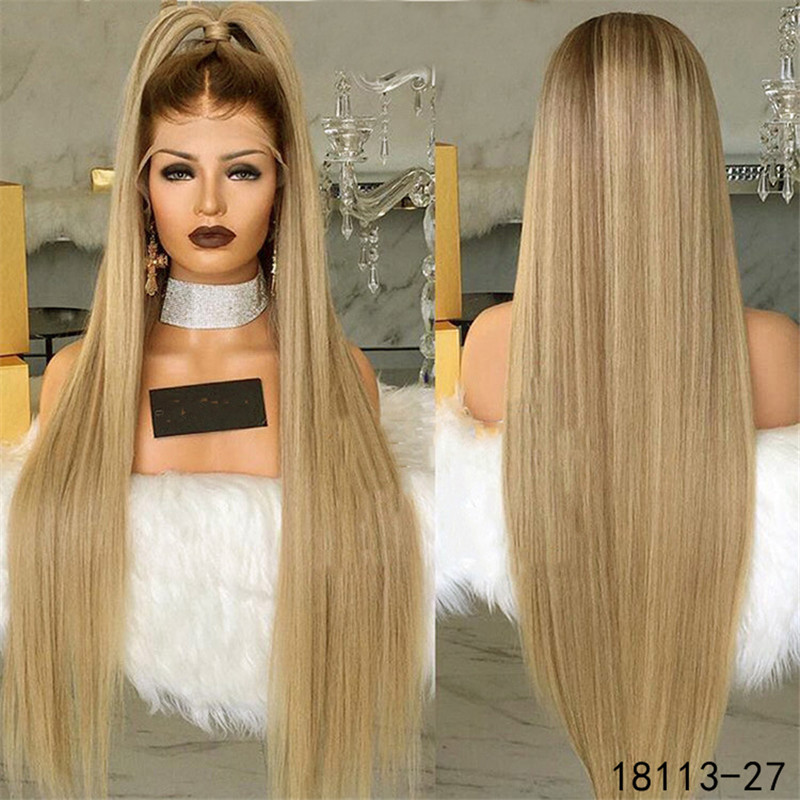 

12~26 inches Straight Synthetic Lace Front Wig Simulation Human Hair Wigs Ombre Color perruques de cheveux humains Pelucas 18113-27