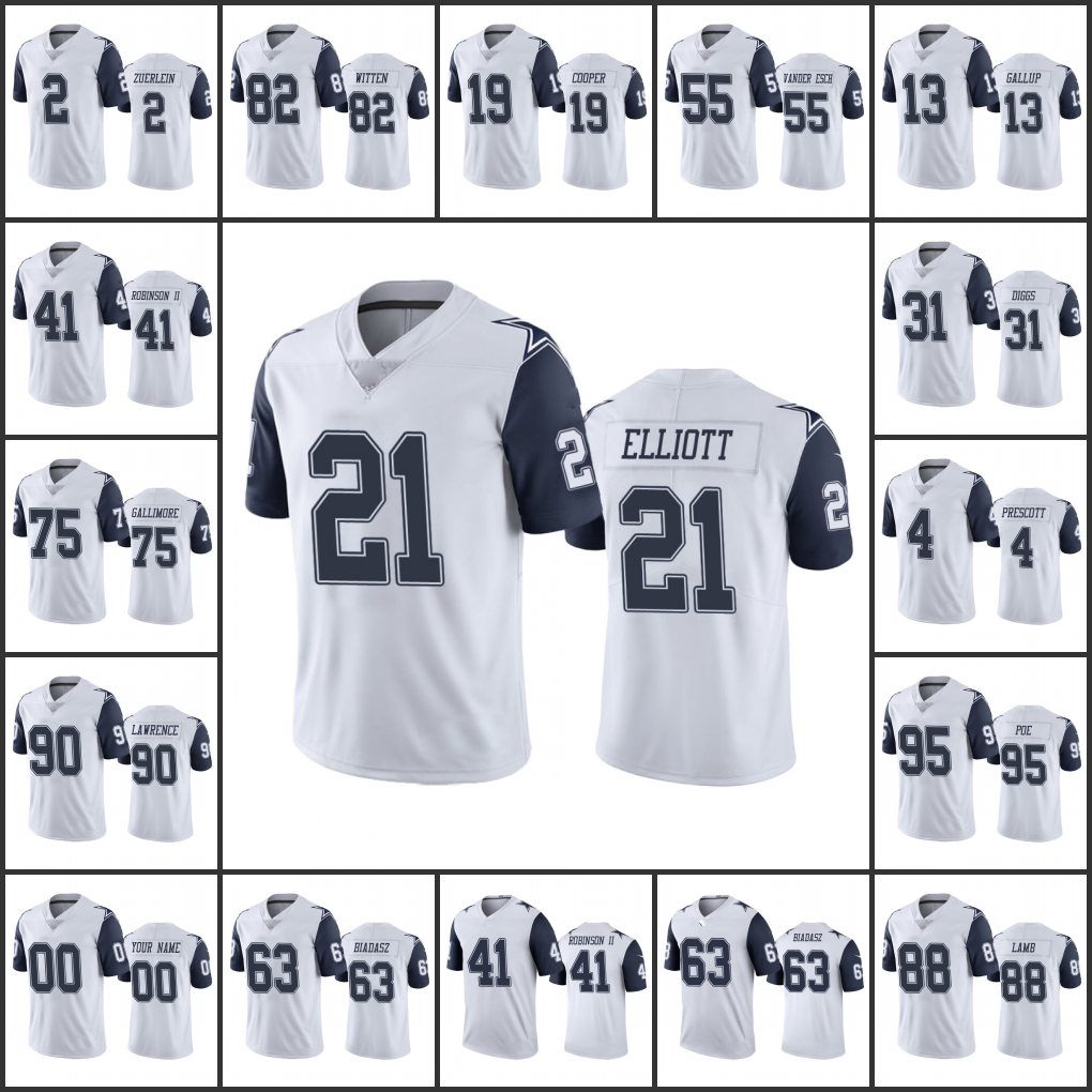 

Jersey Dallas''Cowboys''Men #4 Dak Prescott 21 Ezekiel Elliott 19 Amari Cooper''NFL''Women Youth Custom White Color Rush Limited Jersey, 11