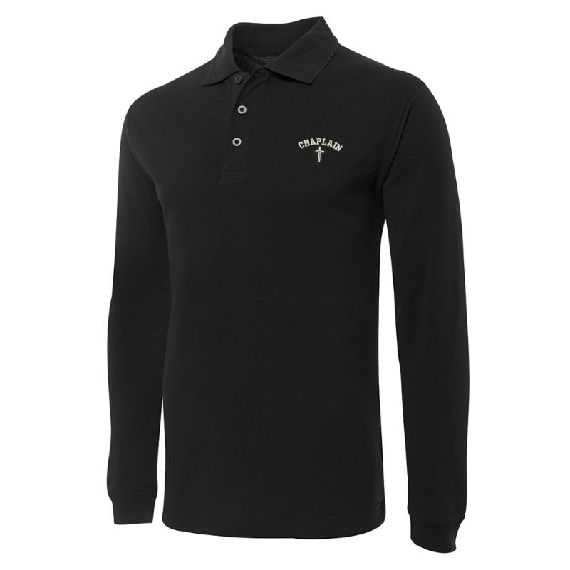 

Christain Chaplain Cross Embroidery polos Long Sleeve Shirts Embroidered Mens, Navy