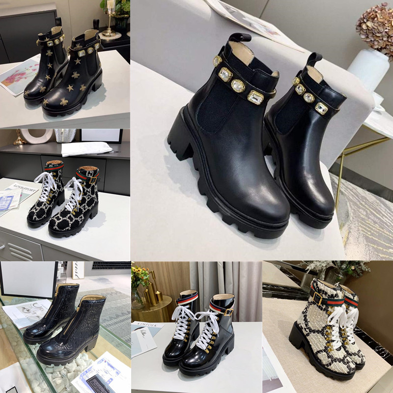 

Fashion Classic G Womens Shoes Boots High Heels Designer Luxury Leather Rois Bee Chelsea Diamond Velcro Ankle Martin Nylon Motorcycle Cowboy, Black