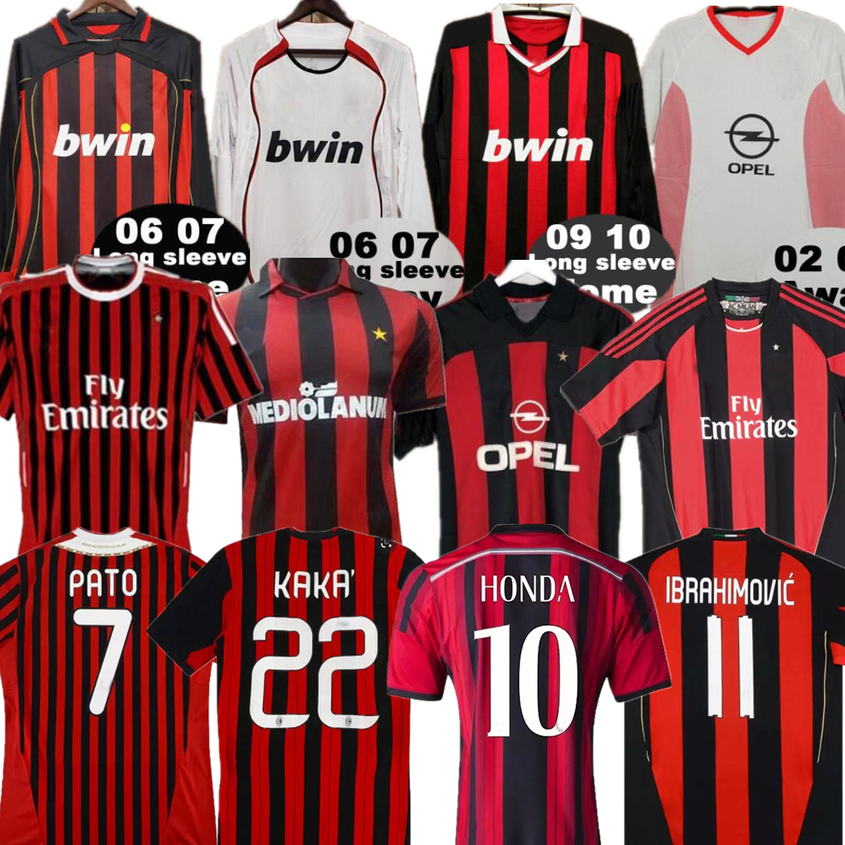 

2009 2010 Retro soccer jersey vintage football shirt 09 10 classic ac Maglia da calcio long sleeve MALDINI SEEDORF MILAN BECKHAM RONALDINHO, 1992 1993 home