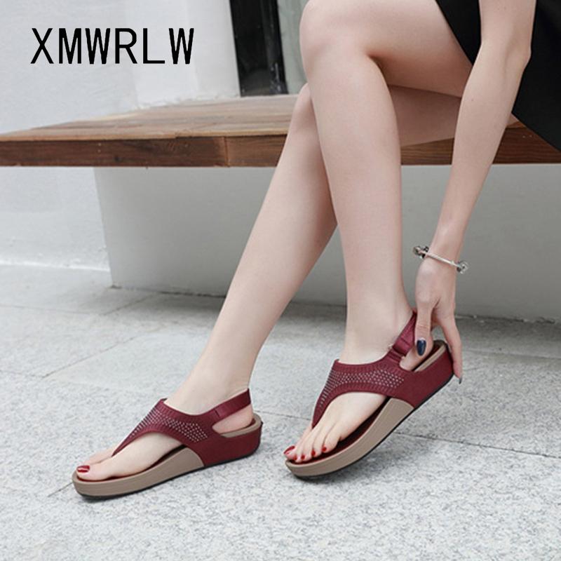 

Sandals XMWRLW Women Beach Shoes Flat Plus Size Bohemia 2021 Summer Casual Hook & Loop Ladies Shoe, Black