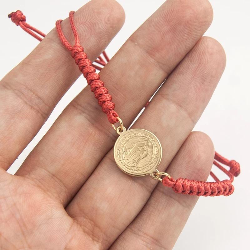 Charm Bracelets Stainless Steel Virgin Mary Gold/Silver Color Metal Virgen Maria Bracelet Braided Cotton Cord Adjustable-image-709484190