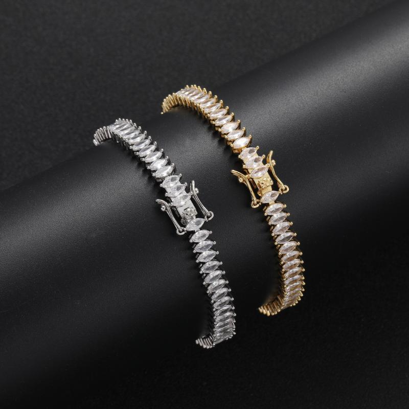 

Chains 5mm Prong Setting Zircon Men's Iced Out Brass Bracelet Mirco Pave Hip Hop Jewelry BB116, Silver