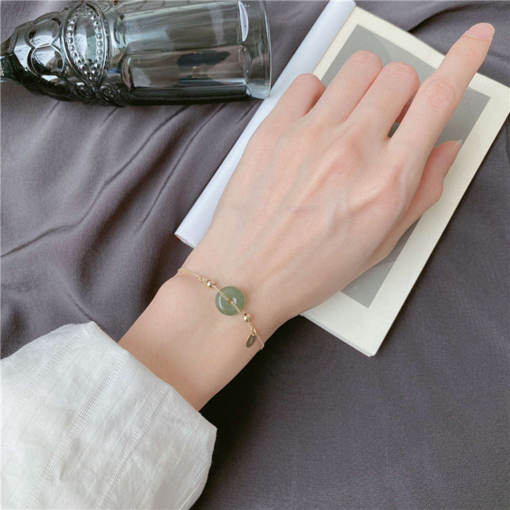 

bracelet Round Hetian jade safety clasp Bracelet temperament pull design feeling light luxury high palace style female, Golden;silver