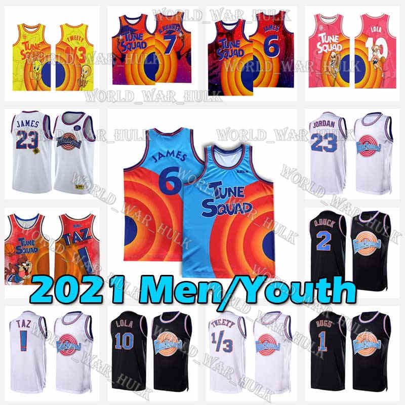 

2021 Movie Space Jam 2 Tune Squad Jersey Men LeBron 6 James 1 Bugs Bunny Basketball 23 Michael D.DUCK 10 Lola 1/3 Tweety Bird ! Taz Throwback Daffy Duck Bill Murray 7 R.RUNNER, Youth jersey