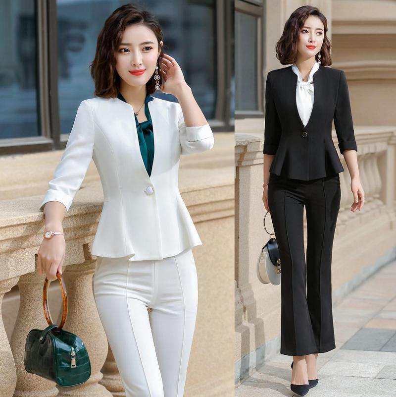 

Women' Suits & Blazers White Blazer Women Business Formal Office Work Wear Ladies Pant And Jacket Sets Half Sleeve, Blazer and skirt set