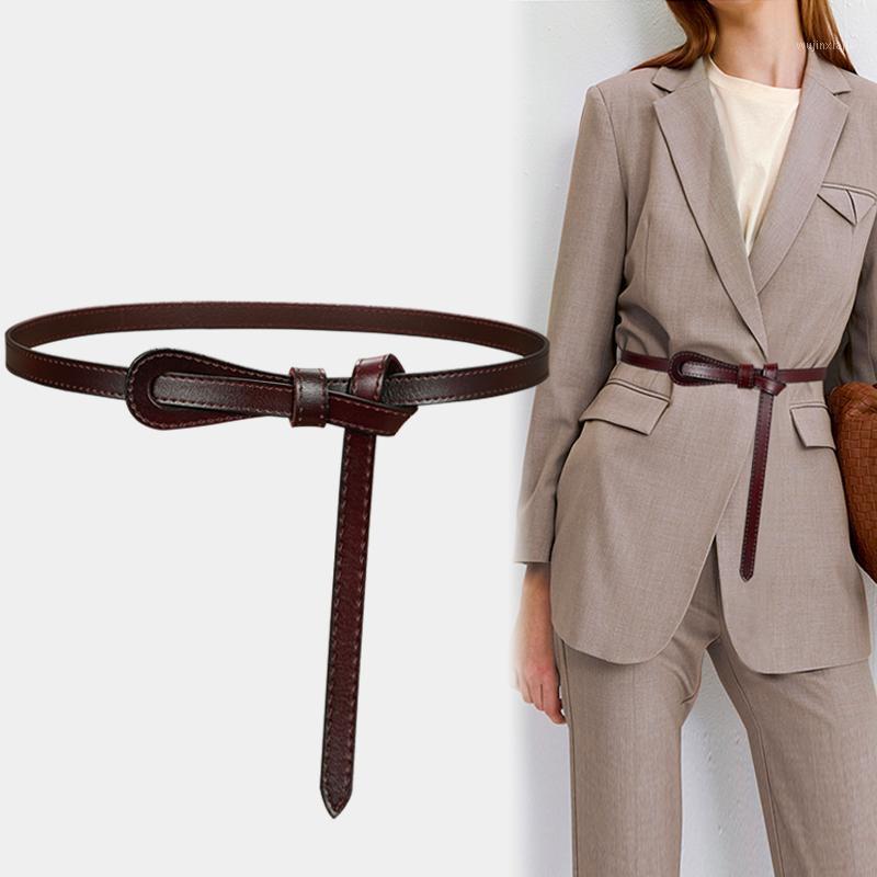 

Belts Designer For Women High Quality Genuine Leather Belt Knot Dress Cummerbunds Long Thin Coat Adjustable Ceinture Femme, Black