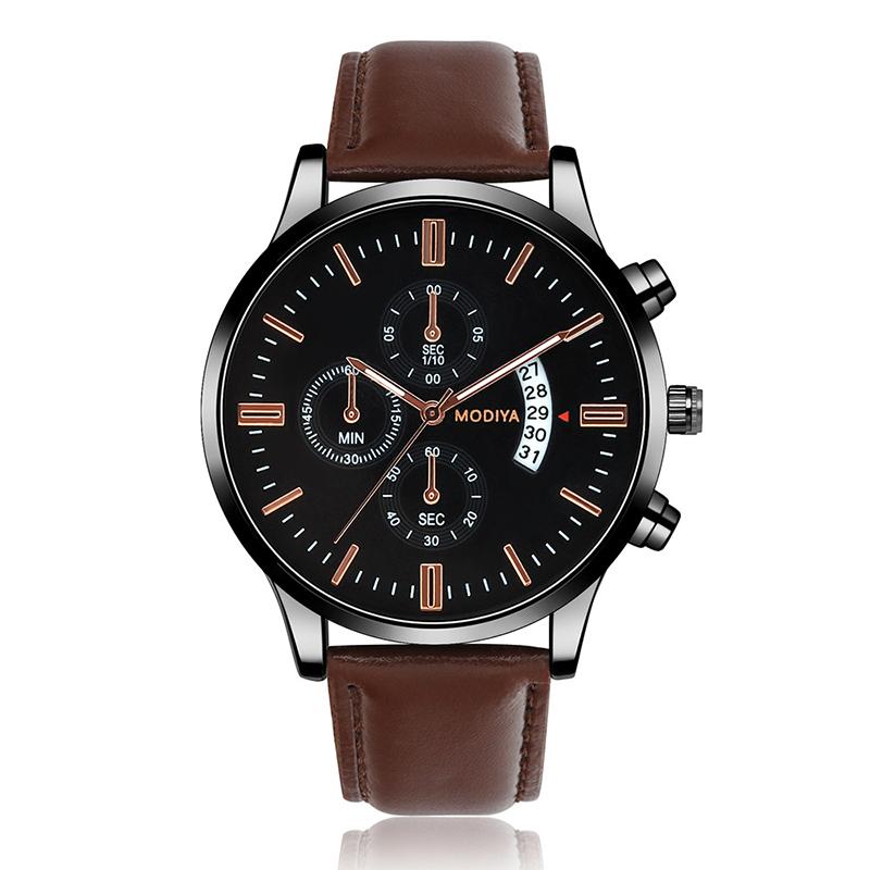 

Trend WristWatches For Men Fashion Alloy Big Dial Army Military Watch Business Calendar Three Eyes Leather Belt Clock Hombre, Black white