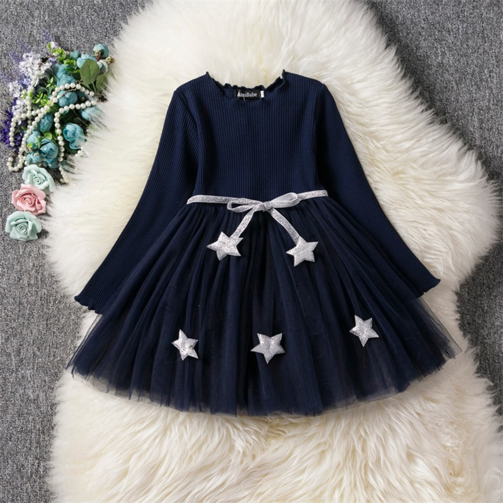 

Girl's Girls Winter Dress for Kids Long Sleeve Star Sequined Princess Dresses 3  8 Years Old Children Cotton Knitted Autumn Clothes C0228, Pink 3