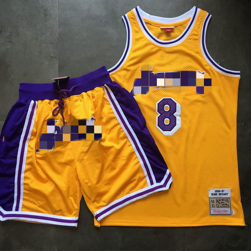 

Retro Men 8 Basketball Jerseys Los Angeles Lakers Kobe Bryant Mitchell & Ness Hardwoods Classics 1996-97 Yellow Embr, Black;red