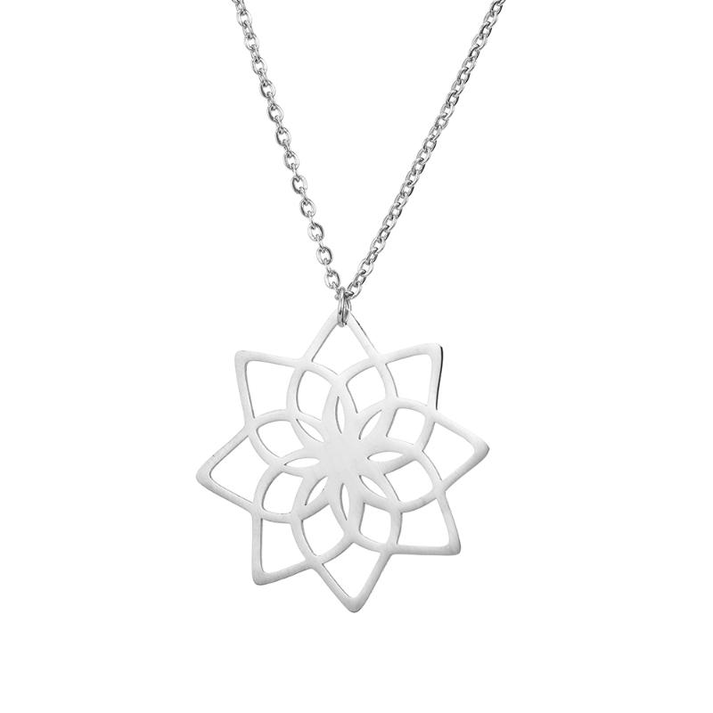 

Pendant Necklaces Fashion Stainless Steel Geometrical Hollow Out Flower Pattern Lotus Yoga Women Clavicle Necklace