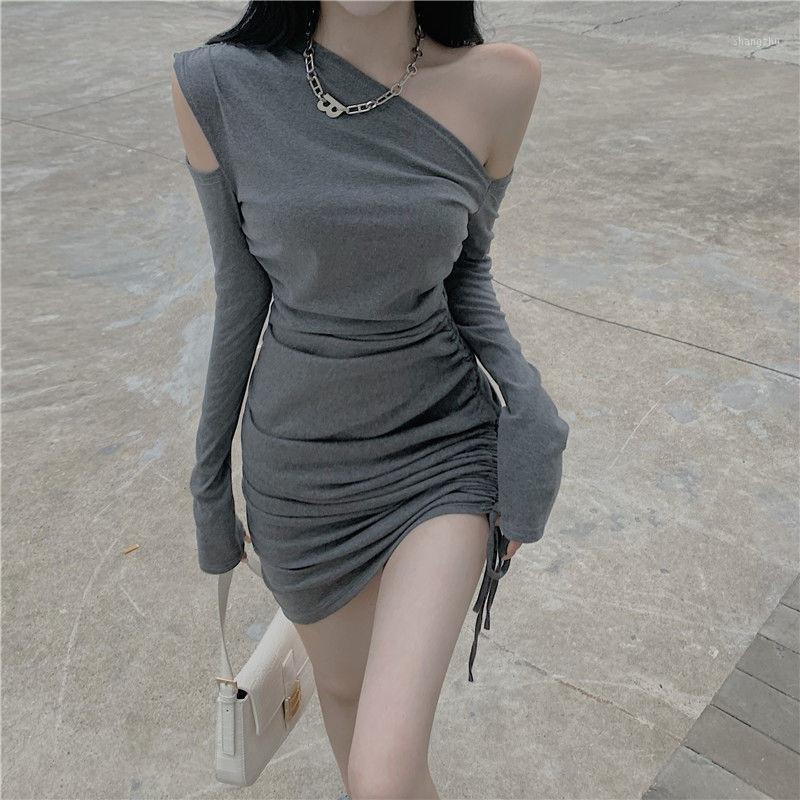 

Casual Dresses Women-Clothing Summer 2021 Sexy Off-Shoulder Bag Hip Slim Tight Black Dress Vestidos Verano Manga Larga Grunge Fairy Core