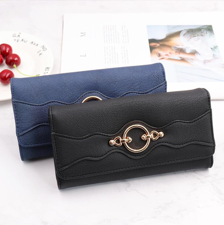 

Factory wholesale leather shoulder bag simple wild folding long wallets street fashion buckle women wallet multifunctional leathers storage coin purse, Grey3(boutique box)