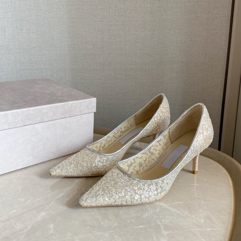 

Top Quality Romy 65mm glitter pumps stiletto Heels Evening shoes women's heel Women Luxurys Designers Dress shoe ladies Bridal party heeled factory footwear, Box+dust