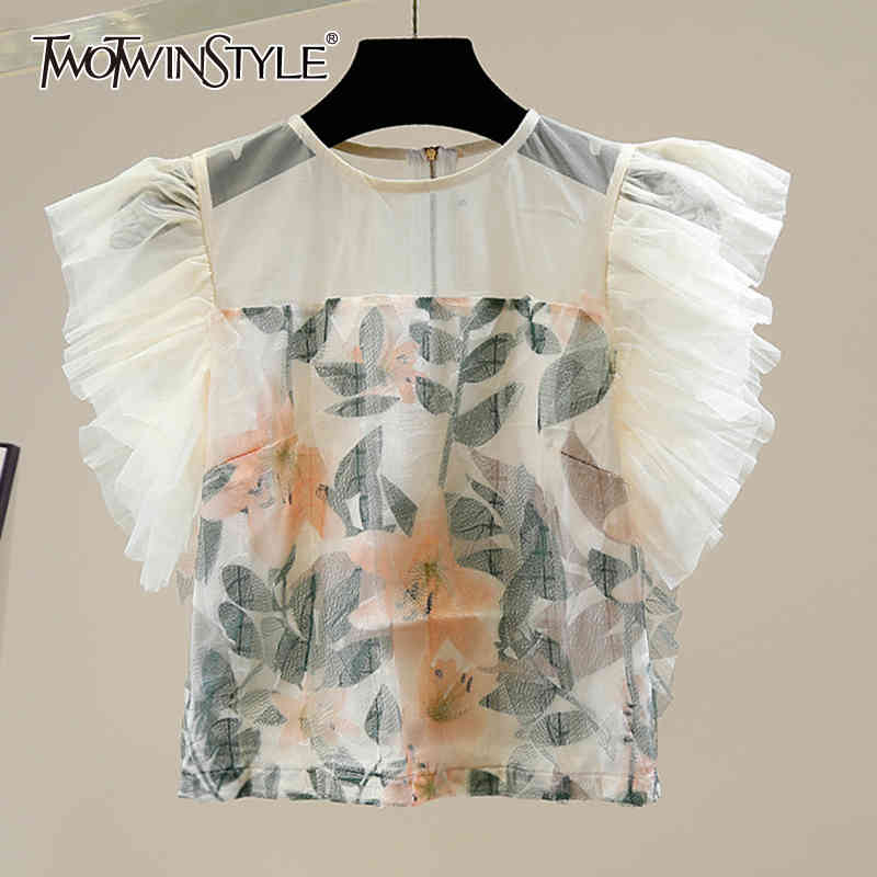 

Print Casual Shirts For Women O Neck Short Sleeve Hit Color Loose Blouses Female Summer Clothing Fashion Style 210524, White