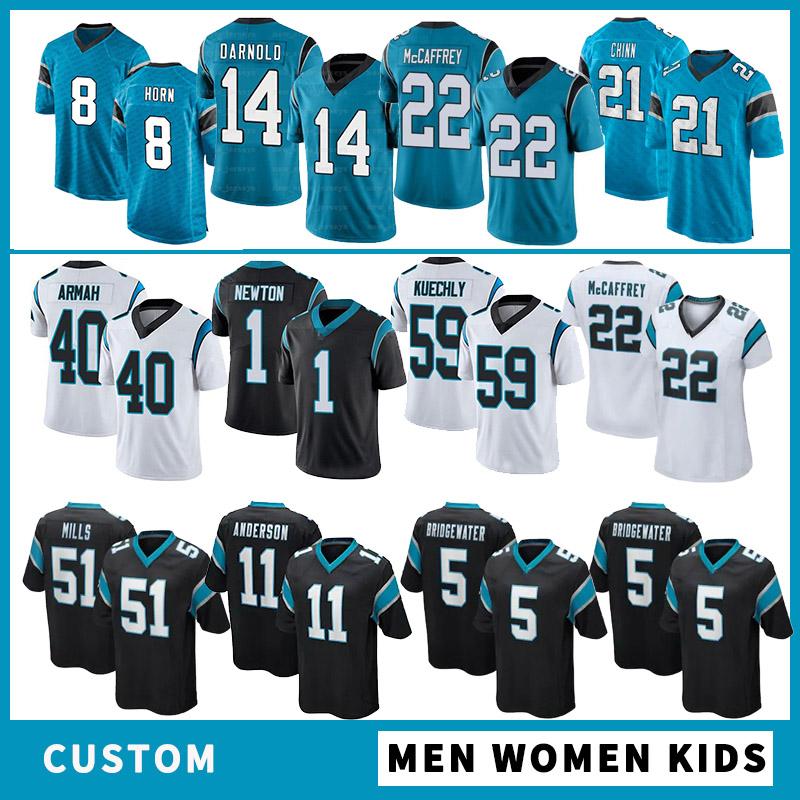 

8 Jaycee Horn 14 Sam Darnold Custom Men Women Kids Football jerseys 22 Christian McCaffrey 21 Jeremy Chinn 5 Bridgewater 95 Brown Denzel Per, Black;red