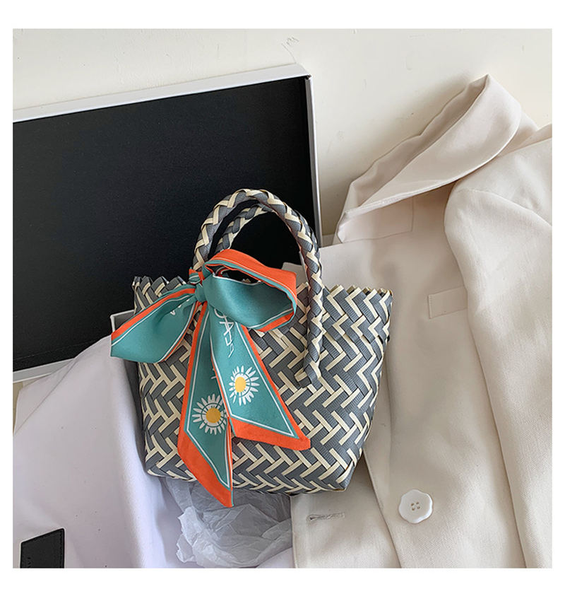 

Kids Handbags Lovely Summer Weave Handmade Beach Bag Basket Fashion Trendy Girls Bags with Scarf Decoration, Blue